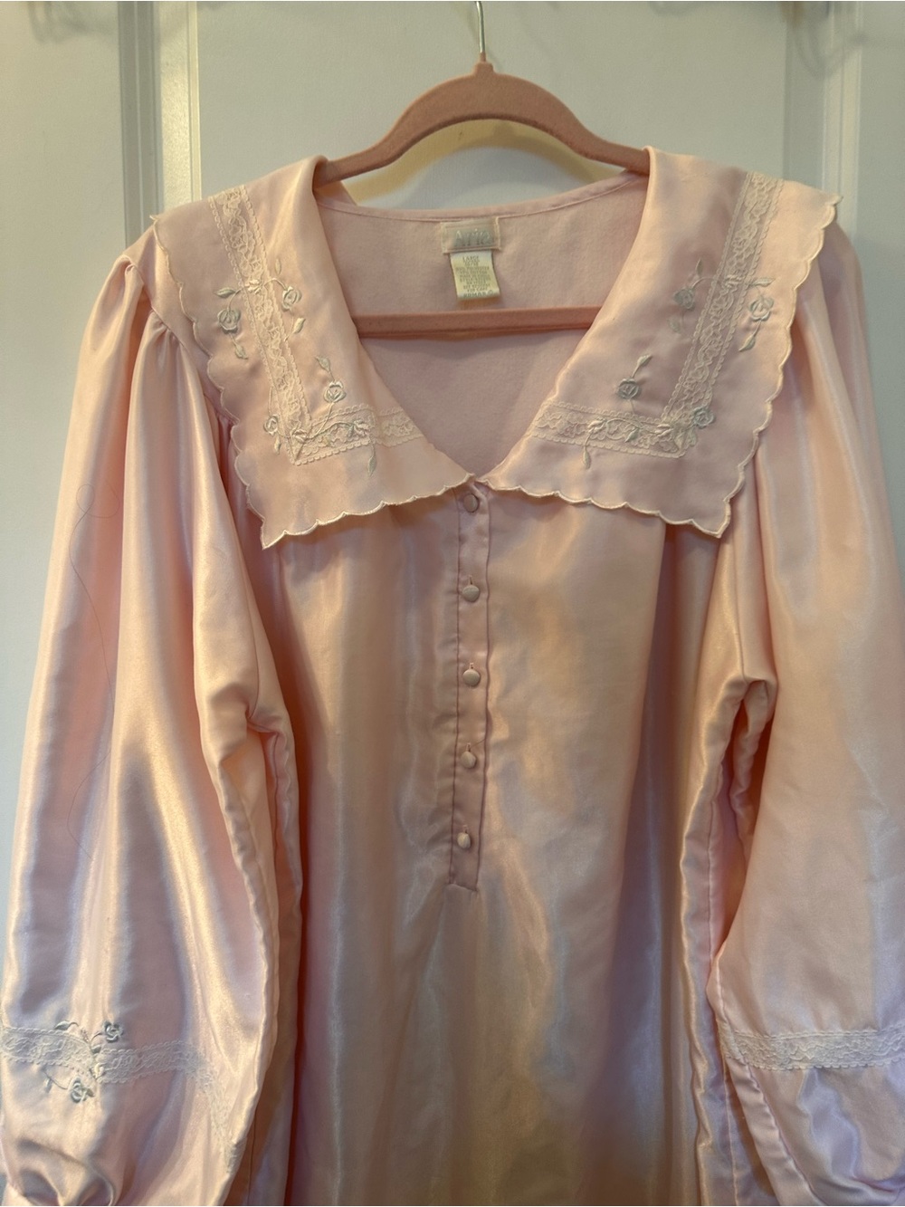 Vintage Aria Light Pink Satin Nightdress with Lace Trim
